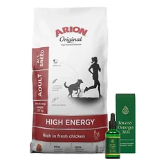 ARION Original High Energy Active All Breeds 12kg + LAB-V Omega 3 ir 6 riebalų rūgštys bendrai šunų ir kačių sveikatos, kailio ir odos būklei gerinti 100ml