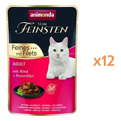 ANIMONDA Vom Feinsten Fines mit Filets Adult Jautiena ir kalakutienos filė 12x85g drėgnas maistas katėms