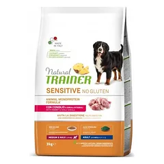 Natural Trainer Dog Sensitive No Gluten Adult Medium/Maxi Rabbit be gliuteno sausas maistas vidutinio ir didelio dydžio suaugusiems šunims su triušiena mėsa, 3 kg
