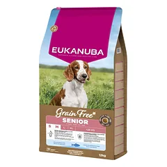 EUKANUBA Grain Free Senior Small Medium Ocean Fish 12 kg be grūdis maistas vyresniems mažų ir vidutinių veislių šunims su žuvimi