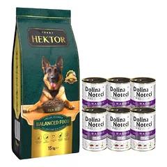 HEKTOR BALANCED Adult 15kg + Dolina Noteci Premium triušiena su spanguolėmis 6x400g