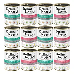Dolina Noteci PREMIUM su perlinėmis vištelėmis ir obuoliais 6x800g ir veršiena su žaliaisiais žirneliais 6x800g