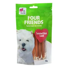 Four Friends Dog Treats Twisted Stick Lamb kramtomasis skanėstas šunims su ėriena ir galvijų oda, 12,5 cm, 70 g