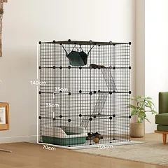 Narvas katėms 140 cm, 4 aukštų, iš 49 plokščių, su 5 durelėmis, hamaku, rampomis ir platformomis, juodas — 3 nuotrauka