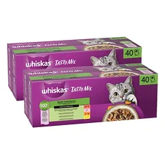 WHISKAS TASTY MIX drėgnas kačių maistas Chef's choice in sauce 80 x 85 g