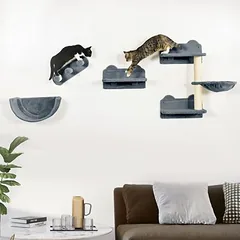 Zatte Katzen-Kletterwand 4-tlg, Treppe, Hängematte, bis 5 kg