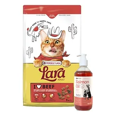 VERSELE-LAGA Lara Adult Beef 7kg - Suaugusių kačių ėdalas su jautienos skoniu + LAB V Lašišų aliejus šunims ir katėms 500ml