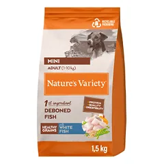 Nature's Variety Healthy Grain Mini Adult sausas maistas mažų veislių šunims su balta žuvimi, 1,5 kg