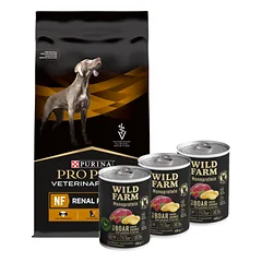 PURINA Veterinary PVD NF Renal Function 12kg + Wild Farm Monoprotein Wild Boar 3x400g hipoalerginis šunų ėdalas
