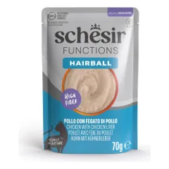 Schesir Hairball konservai su vištiena ir kepenėlėmis katėms - Zoobaze
