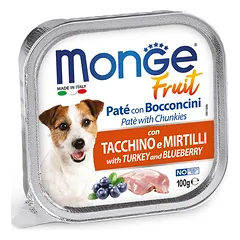 M13208 Monge Fruit – Wet Dog PATE & CHUNKIES TURKEY & BLUEBERRY 100 g