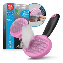 BluePet Hundebürste & Katzenbürste, Selbstreinigende Bürste für Langhaar