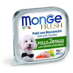 Monge Fresh paštetas šunims su vištienos gabalėliais ir daržovėmis 100g parduotuvėje petreon.lt