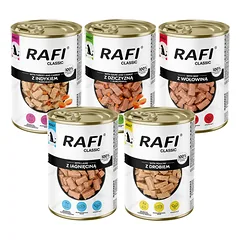 RAFI „Classic Mix“ skonių mišinys padaže, 5 x 1240 g – šlapias maistas visų veislių šunims