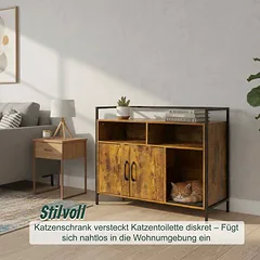 Kačių tualeto spintelė Relaxdays 10052201_1509, 2 durelės, 2 atviri skyriai, 90 × 74 × 45 cm — 2 nuotrauka