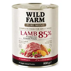 WILD FARM PURE MONO Aviena, spanguolės ir saldžiosios bulvės 800 g vienos rūšies baltymų šunų maistas
