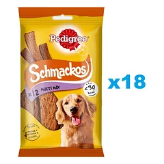 PEDIGREE Schmackos Multi Mix 18x86 g dryžuoti skanėstai šunims su jautiena