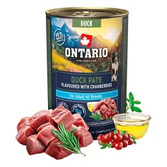 Ontario Adult Duck Pate Flavoured With Cranberries visavertis drėgnas maistas suaugusiems šunims su antiena ir spanguolėmis, 400 g