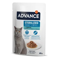 Advance konservai sterilizuotoms katėms su menke 12x85g
