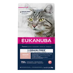 Eukanuba Grain Free Senior begrūdis maistas senyvoms katėms su lašiša, 2 kg