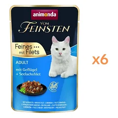 ANIMONDA Vom Feinsten Fines mit Filets Adult Vištiena ir menkės filė 6x85g drėgnas maistas katėms
