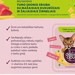 Delickcious tuno sriuba katėms su kukurūzais ir žirneliais, 80g — 2 nuotrauka