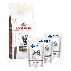 ROYAL CANIN Fibre Response Gastrointestinal FR 31 2kg + ENZO VET Žarnynas su ėriena padaže katėms 3x100g