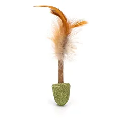 Nobleza žaislas katei su katžole ir plunksnomis, rudas, 15x4cm — 3 nuotrauka