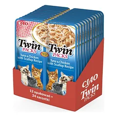 INABA Twin Tunas su vištiena ir šukutėmis sultinyje katėms 24x40g