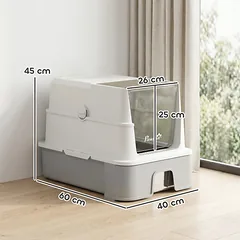 Uždaras kačių tualetas XL iš nerūdijančio plieno, 68 l, su ištraukiamu padėklu, iki 8 kg, 60x40x45 cm, pilkas — 3 nuotrauka