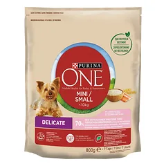 PURINA ONE Mini / Small Delicate su lašiša ir ryžiais mažoms veislėms 800 g
