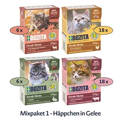 Bozita mišrus rinkinys Megapack Tetra kąsneliai, drėgnas maistas katėms 48 x 370 g, Megapack 1 in Gelee: Viel Huhn, Rinderhack, Kaninchen, Sterilised mit Hirsch — 3 nuotrauka