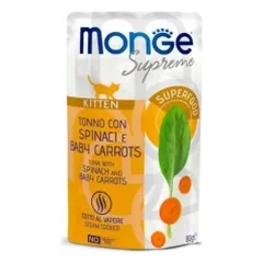 Monge SUPREME - Cat Wet Pouches Tuna with spinach and baby carrots - Kitten 80g