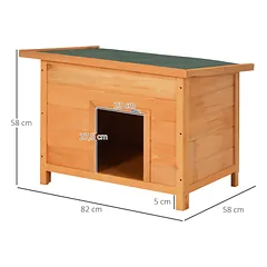 Medinė šunų būda su atverčiamu bituminiu stogu ir paaukštintu dugnu, labai mažiems šunims ar triušiams, 82 x 58 x 58 cm, natūrali/žalia — 3 nuotrauka
