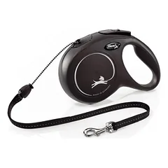 Flexi New Classic S 5m Black trosinė ištraukiama pavadėlė šunims iki 12 kg, juoda
