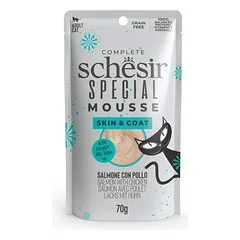Schesir Special putėsiai katėms, palaikantys kailio ir odos būklę, su lašiša ir vištiena, 70g
