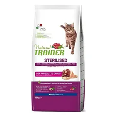 Natural Trainer Sterilised Adult Cat sausas maistas katėms su kumpiu, 10 kg parduotuvėje petbaze.lt