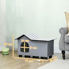 Namelis katėms 70x43x45 cm, vandeniui atsparus, apšiltintas, su nuimamu stogu ir platforma, pilkas — 3 nuotrauka