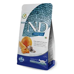 Farmina N&D Cat Grain Free Herring Pumpkin Orange be grūdų sausas maistas suaugusioms katėms su silkėmis, moliūgu ir apelsinais, 1.5 kg