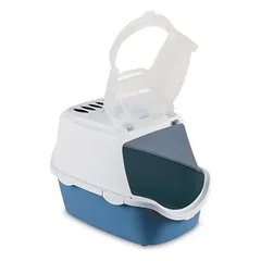 Stefanplast Cathy Easy Clean kačių tualetas su dangčiu ir filtru, baltas/nordic mėlynas, 56x40x40 cm