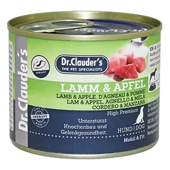 DR. CLAUDER’S subalansuotas drėgnas maistas šunims su ėriena ir obuoliais kaulams ir sąnariams 200g