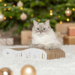 Trixie Xmas Wave kartoninė draskyklė katėms, su katžole, baltos spalvos — 2 nuotrauka