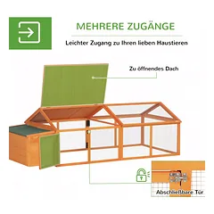 Vištidė su aptvaru, atverčiamu stogu ir lizdu, kėnio mediena, 240 x 112,5 x 76 cm, oranžinė — 5 nuotrauka