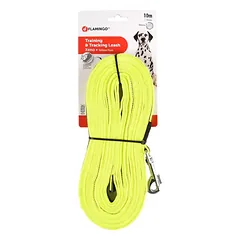 Flamingo Xeno Training Tracking Leash Fluo - treniravimo pavadėlis šunims, sekimo ir treniravimo kilpa, su gumine danga, neoninė geltona