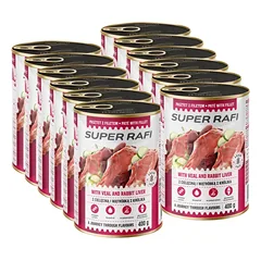 Super Rafi šlapias šunų maistas su veršiena ir triušienos kepenėlėmis, 12x400 g