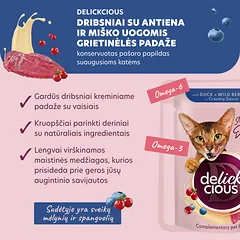 DELICKCIOUS konservuotas pašaras su antiena ir uogomis suaugusioms katėms, 80 g — 2 nuotrauka