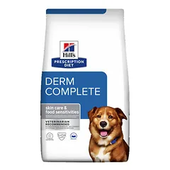 Hills Prescription Diet Derm Complete sausas maistas šunims, padedantis suvaldyti alergiją aplinkai ir maistui, 1,5 kg parduotuvėje 1petshop.lt