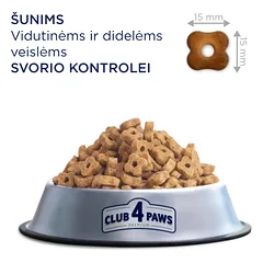 CLUB 4 PAWS Premium svorio kontrolė. Visavertis sausas pašaras suaugusiems vidutinių ir stambių veislių, sterilizuotiems ir turintiems polinkį į nutukimą šunims. Su dideliu kiekiu kalakutienos., 5 kg — 5 nuotrauka