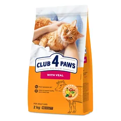 CLUB 4 PAWS Premium "su veršiena". Visavertis sausas pašaras suaugusioms katėms.