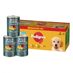 PEDIGREE Junior šlapias maistas šuniukams želė 40x100g + Wild Farm Superfood Beef 3x400 g pašaro šunims be grūdų